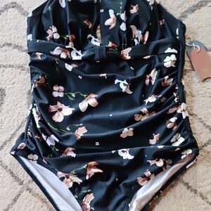 New Floral Deep Green One-Piece Swimsuit